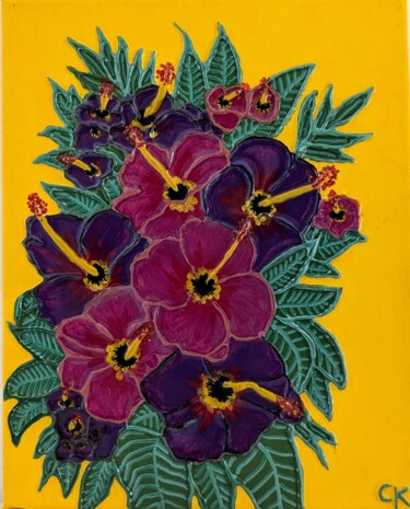 Pintura titulada "Hibiscus" por Cécile Sibille, Obra de arte original, Acrílico Montado en Bastidor de camilla de madera