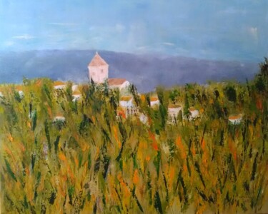Peinture intitulée "Vinsobre Village" par Claudine Brazzi, Œuvre d'art originale, Huile Monté sur Châssis en bois