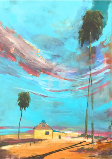 Painting titled "Between Sky" by Stephanie Rebato, Original Artwork, Oil Mounted on Wood Stretcher frame