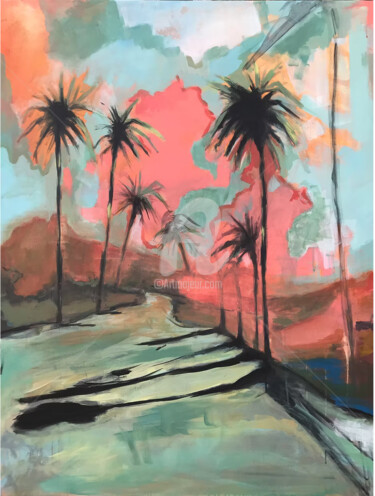 Peinture intitulée "Palm Road" par Stephanie Rebato, Œuvre d'art originale, Acrylique Monté sur Châssis en bois