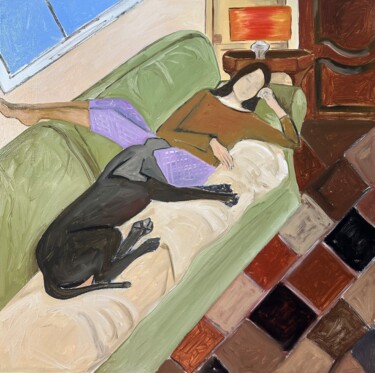 绘画 标题为“Siesta with a Friend” 由Roxana Khonkulova, 原创艺术品, 油 安装在木质担架架上