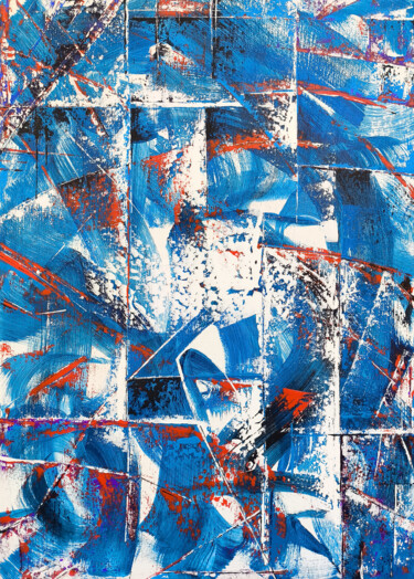 Momentum in Blue Painting titled "Momentum in Blue" by Ruben Ghulyan, Original Artwork, Oil Mounted on Wood Stretcher frame