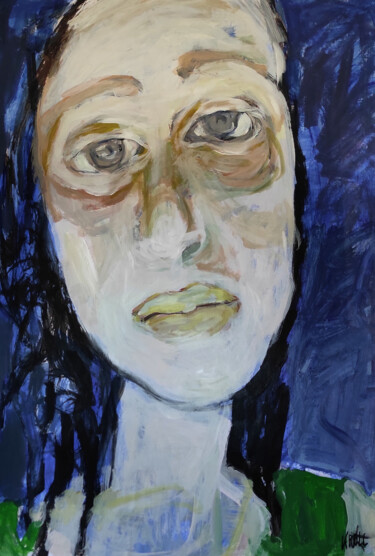 Malerei mit dem Titel "Porträt mit blauen…" von Barbara Kroll, Original-Kunstwerk, Acryl