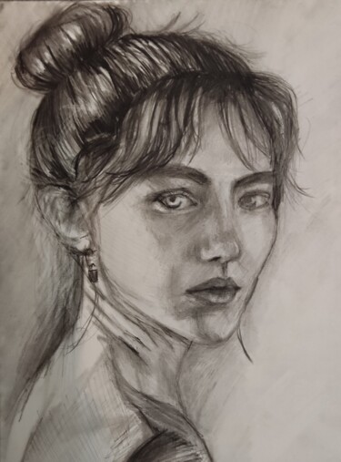 Dessin intitulée "Portrait2" par Nina Lazar, Œuvre d'art originale, Fusain