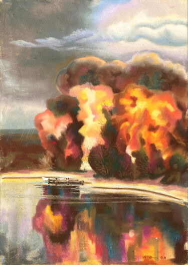 Painting titled "Sunset fire" by Yuriy Dotsenko, Original Artwork, Pastel