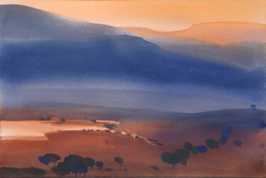 Painting titled "Godhuli _ time when…" by Prashant Prabhu, Original Artwork, Watercolor