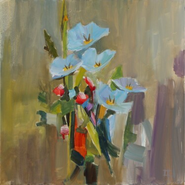 Painting titled "Голубые маки" by Alla Zinovyeva, Original Artwork, Oil