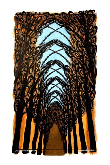 Dibujo titulada "Les Racines du Ciel…" por Christian Vanwambeke, Obra de arte original, Tinta Montado en Cartulina