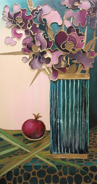 Painting titled "Ирисы и гранат" by Anna Bogdanova, Original Artwork, Acrylic