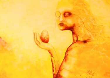Painting titled "Dilema about the egg" by Ľubomír Sinčák, Original Artwork, Acrylic Mounted on Wood Stretcher frame