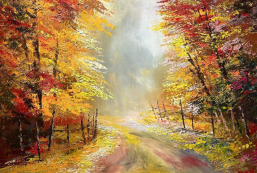 Painting titled "Pathway of Gold" by Vahe Bagumyan, Original Artwork, Oil Mounted on Wood Stretcher frame