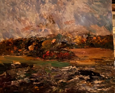 Painting titled "Первый талый снег" by Antonietka, Original Artwork, Oil Mounted on Wood Stretcher frame