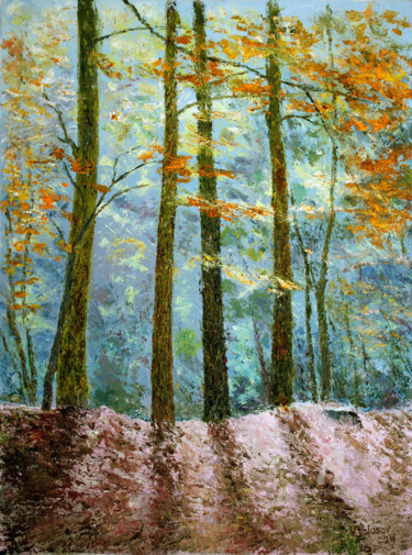 「Autumn Morning」というタイトルの絵画 Vladimir Volosovによって, オリジナルのアートワーク, オイル ウッドストレッチャーフレームにマウント
