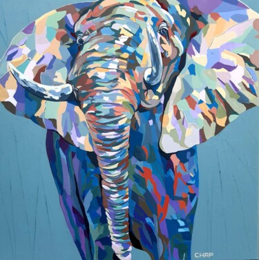 Painting titled "Eléphant" by Chap, Original Artwork, Acrylic Mounted on Wood Stretcher frame