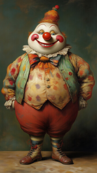 The Voluminous Clown: A Botero-Inspired Portrait Arts numériques intitulée "The Voluminous Clow…" par Alberto Capitani, Œuvre d'art originale, Image générée par l'IA