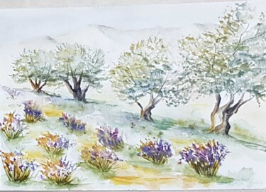 Malerei mit dem Titel "Ma provence" von Les Aquarelles D’Uve, Original-Kunstwerk, Aquarell