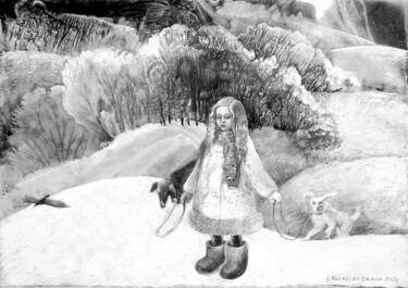 绘画 标题为“Walk with the dogs” 由Lana Korolievskaia, 原创艺术品, 中性笔