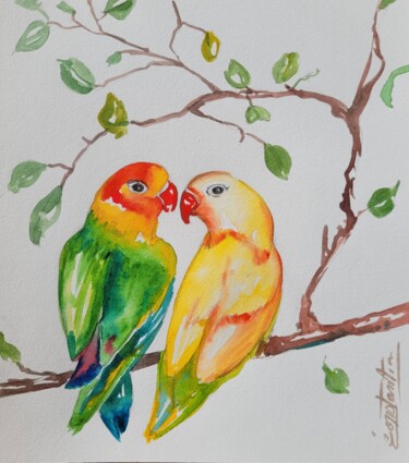 Peinture intitulée "Les ailes de l'amour" par Elisabeth Constantin, Œuvre d'art originale, Aquarelle