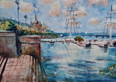 Anchored in Tranquility* Pittura intitolato "Anchored in Tranqui…" da Queentaty, Opera d'arte originale, Acquarello
