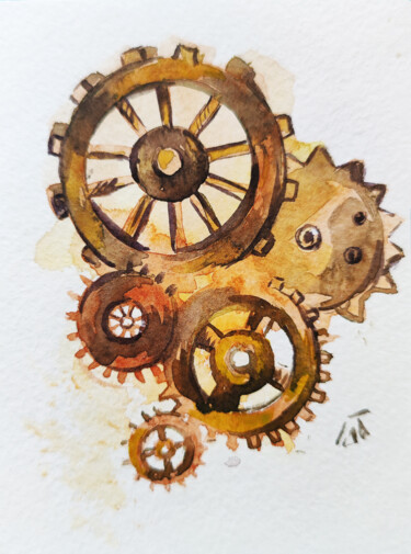 Gears Schilderij getiteld "Gears" door Yulia Belasla, Origineel Kunstwerk, Aquarel