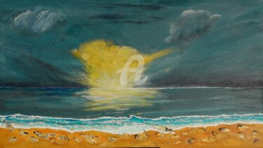 제목이 "Réveil enflammé"인 미술작품 Peintre-Encauste Aiguaviva Jacqueline로, 원작, 아크릴 나무 들것 프레임에 장착됨