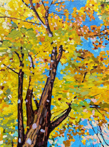 Painting titled ""Through the yellow…" by Oleksandra Velychko, Original Artwork, Oil