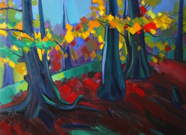 Картина под названием "Autumn trees in for…" - Tigran Avetyan, Подлинное произведение искусства, Масло