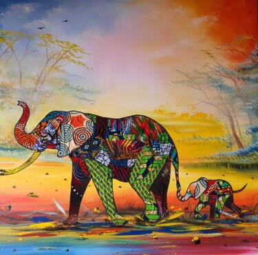 绘画 标题为“Elephant trail at d…” 由Ema Kato, 原创艺术品, 丙烯