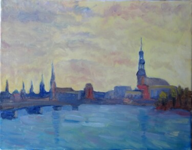"Old Riga city lands…" başlıklı Tablo Vladimir K tarafından, Orijinal sanat, Petrol Ahşap panel üzerine monte edilmiş