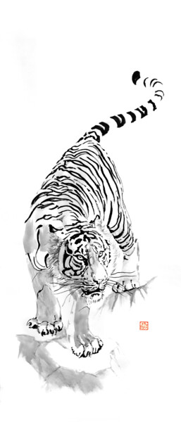 "tiger kakamono" başlıklı Tablo Péchane tarafından, Orijinal sanat, Suluboya
