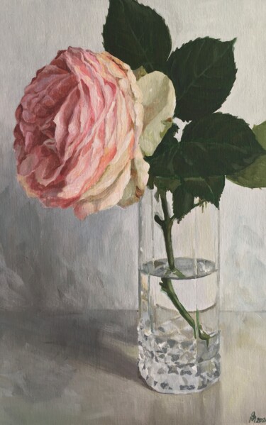 Pittura intitolato "Rose in glass" da Olena Madonova, Opera d'arte originale, Acrilico Montato su Cartone