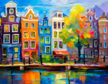 Autumn Reflection on the Canal |Impression Amsterdam No. 029 Arte digitale intitolato "Autumn Reflection o…" da Mathias (1975), Opera d'arte originale, Pittura digitale