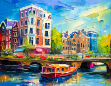 Where the Water Bends | Impression Amsterdam No. 027 Digitale Kunst getiteld "Where the Water Ben…" door Mathias (1975), Origineel Kunstwerk, Digitaal Schilderwerk