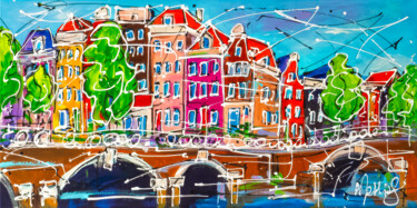 Canal of Amsterdam, old bridges. Картина под названием "Canal of Amsterdam,…" - Mathias (1975), Подлинное произведение искусства, Акрил