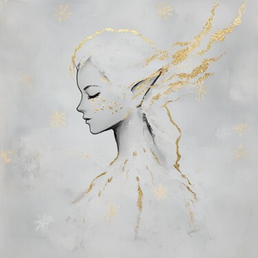 White and Gold Elven Princess Christmas Painting 数字艺术 标题为“White and Gold Elve…” 由Anna Burger, 原创艺术品, 数字油画