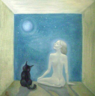 绘画 标题为“Девочка и кошка.” 由Anzhella Shmidtkhen, 原创艺术品, 油