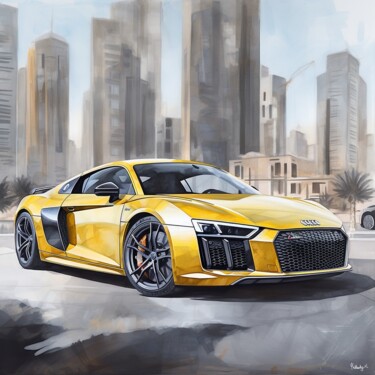 绘画 标题为“CARS #46 AUDI IN DU…” 由Olivier De Tullasky, 原创艺术品, 丙烯 安装在木质担架架上