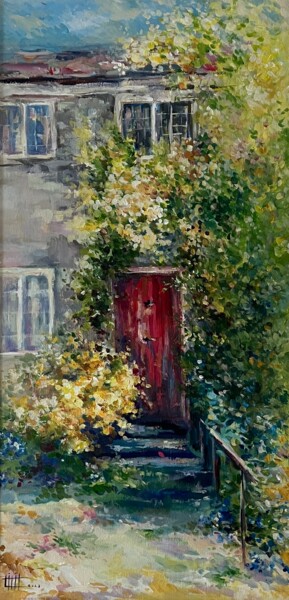 Painting titled "красная дверь" by Lilit Khachatryan, Original Artwork, Acrylic Mounted on Wood Stretcher frame