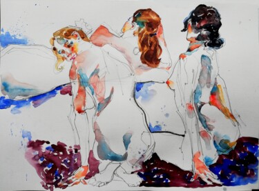 Painting titled "On the Beach XXI" by Jelena Djokic, Original Artwork, Watercolor