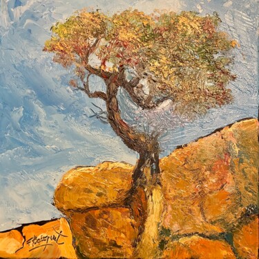 Painting titled "Pin sur les rochers" by Francis Bocquet, Original Artwork, Oil