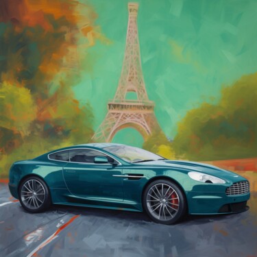 绘画 标题为“CARS #52 ASTON MART…” 由Olivier De Tullasky, 原创艺术品, 丙烯 安装在木质担架架上