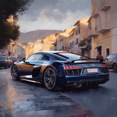Painting titled "CARS #53 AUDI IN NI…" by Olivier De Tullasky, Original Artwork, Acrylic Mounted on Wood Stretcher frame