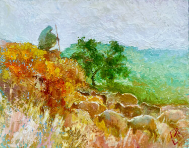 Schilderij getiteld "Guarding the Flock" door Igor Piddubnyi, Origineel Kunstwerk, Olie