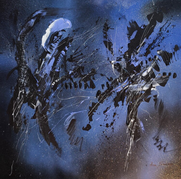 Particules sombres - tableau abstrait noir violet bleuté Peinture intitulée "Particules sombres…" par Âme Sauvage, Œuvre d'art originale, Acrylique Monté sur Autre panneau rigide