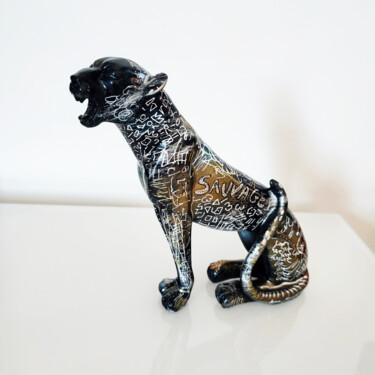 Rugissement - statue léopard assis qui rugit 雕塑 标题为“Rugissement - statu…” 由Âme Sauvage, 原创艺术品, 丙烯