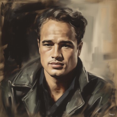 Painting titled "P#012 MARLON BRANDO" by Olivier De Tullasky, Original Artwork, Acrylic Mounted on Wood Stretcher frame