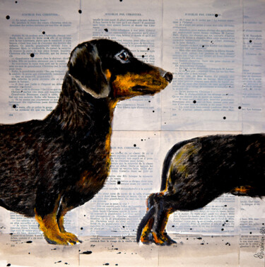 French School Where is my body? Dachshund Painting titled "French School Where…" by Bazévian Delacapucinière, Original Artwork, Oil Mounted on Wood Stretcher frame