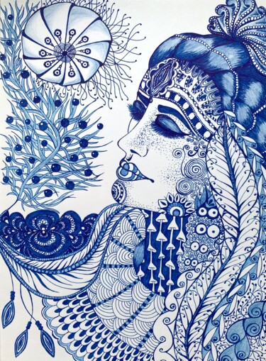 绘画 标题为“Blue Harmony” 由Anna Kazmina, 原创艺术品, 中性笔