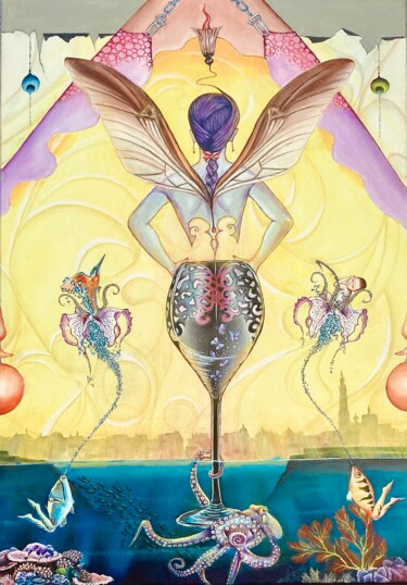 Painting titled "Preutse nimf" by Bob Ivens, Original Artwork, Oil Mounted on Wood Stretcher frame