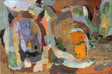 Peinture intitulée "Tête de licorne et…" par Olga Richir, Œuvre d'art originale, Huile